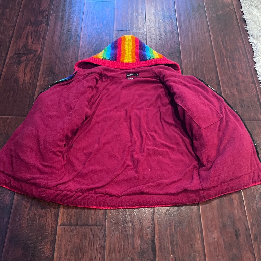 Ishka Rainbow Striped Wool Fleece Lined Zip Hoodie Sweater Handmade Nepal M READ - Picture 3 of 14